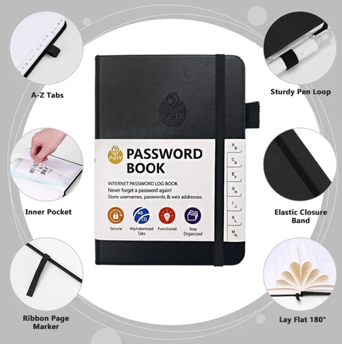 Black password book with - -,